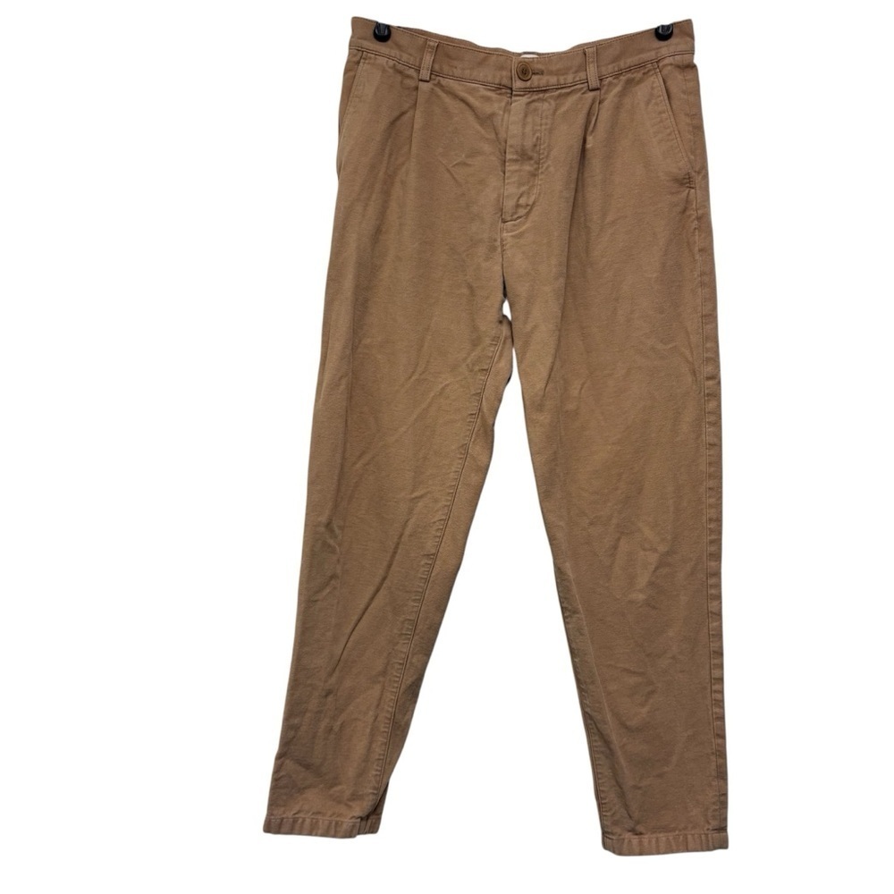COS Mens Tan Pleated Soft Cotton Tapered Leg Trousers